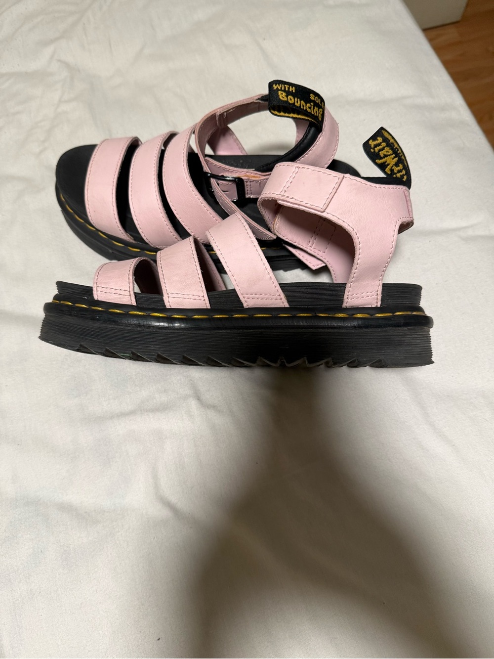 Dr. Martens Pink Leather Kids Strappy Sandals with Black Sole